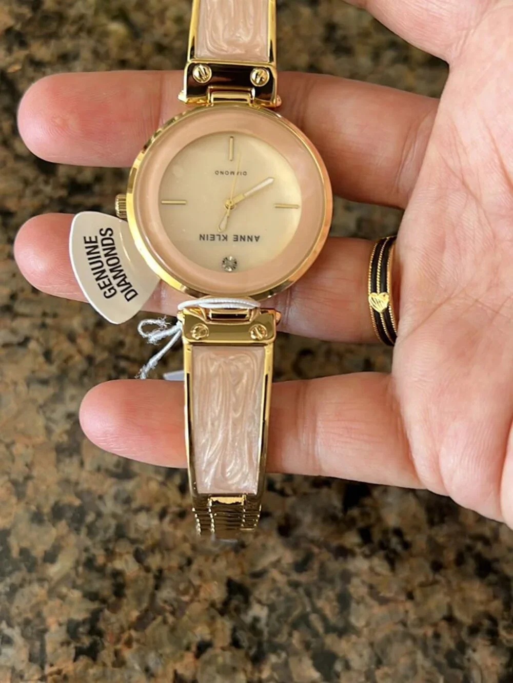Anne Klein Women Light Pink Gold Analog Quartz Genuine Diamond Dial Bangle Watch